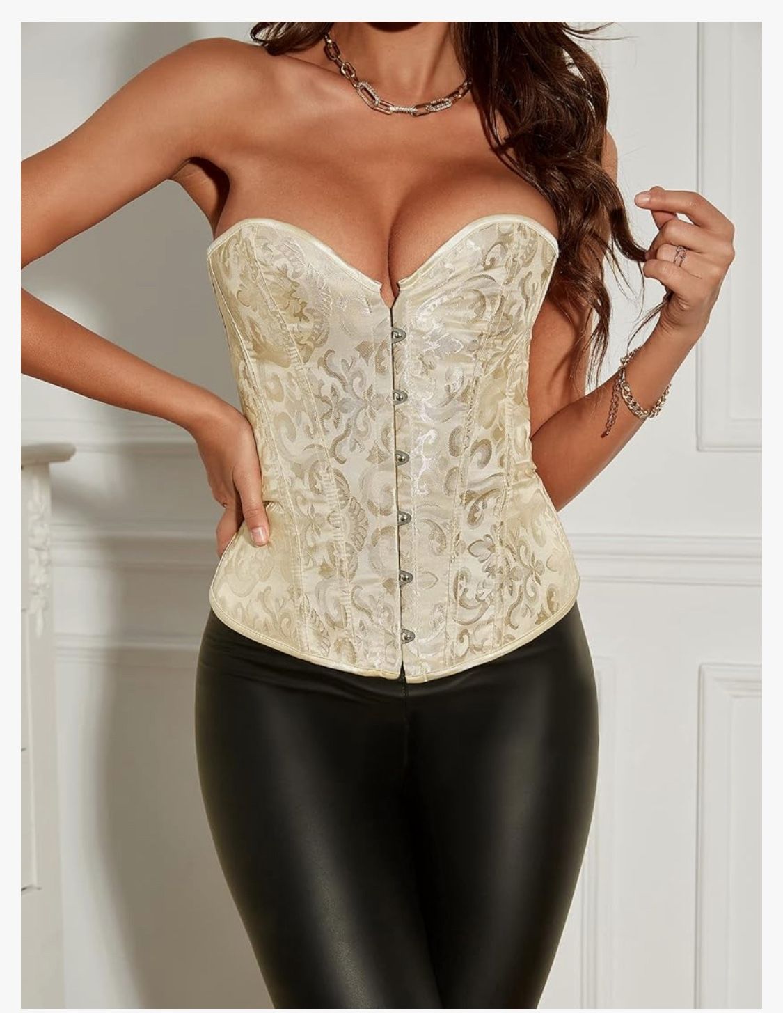 Alivila.Y Fashion Womens Sexy Brocade Vintage Corset Bustier 810-Cream