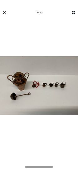 8 pieces vintage copper hand made kitchen utensils doll house miniature
