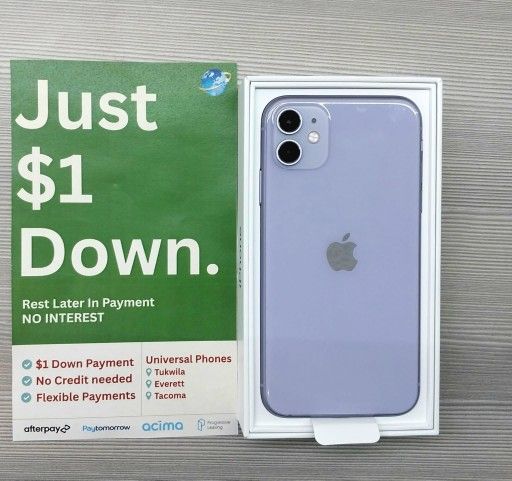 APPLE IPHONE 11 64GB UNLOCKED. FREE SMARTWACH/ HEADPHONES. PAY $1 TODAY REST IN PAYMENTS. NO CREDIT NEEDED FINANCING