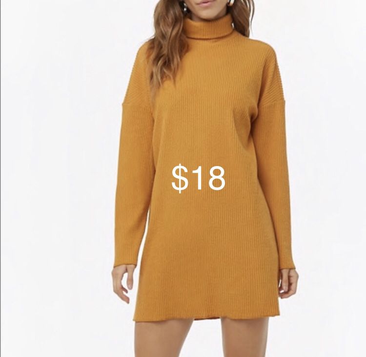 Forever 21, Mustard Yellow Sweater Dress, Turtleneck, M Size