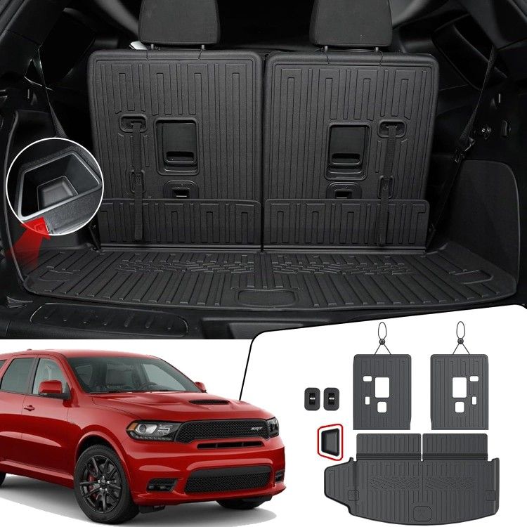 Cargo Mat Backrest Mats for 2016-2024 2025 Dodge Durango 6/7 Seats Accessories, All Weather TPE Trunk Mat Cargo Liner SXT GT RT SRT 392