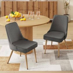 Mid-Century Modern Dining Chair, Upholstered Fabric Accent Chairs, Set of 2, Light Grey in Performance Fabric