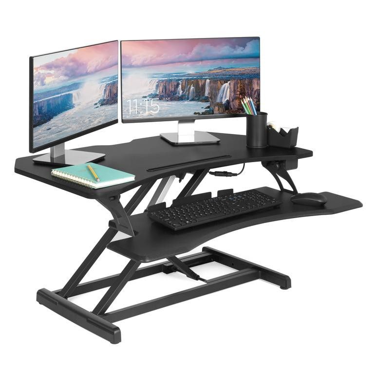 36in 2-Tier Electric Adjustable Dual-Monitor Standing Desk w/ Charging Port