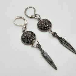 Silver and Black Feather Earrings