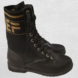 Womens Designer Real Leather Zucca Combat Boots Size 9-9.5 New