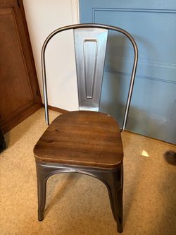 Industrial Metal Dining Chair with Wood Seat