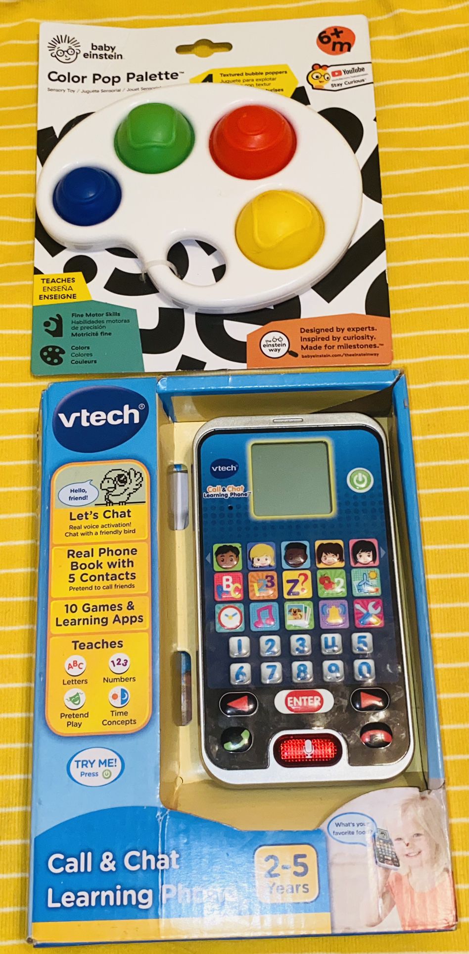 2 SET/ 6+MTHS⚫️BABY EINSTEIN⚫️🔴COLOR🔵POP🟢PALETTE🎨 & 🟡☎️🔵V-Tech Call&Chat Learning Phone ☎️ 