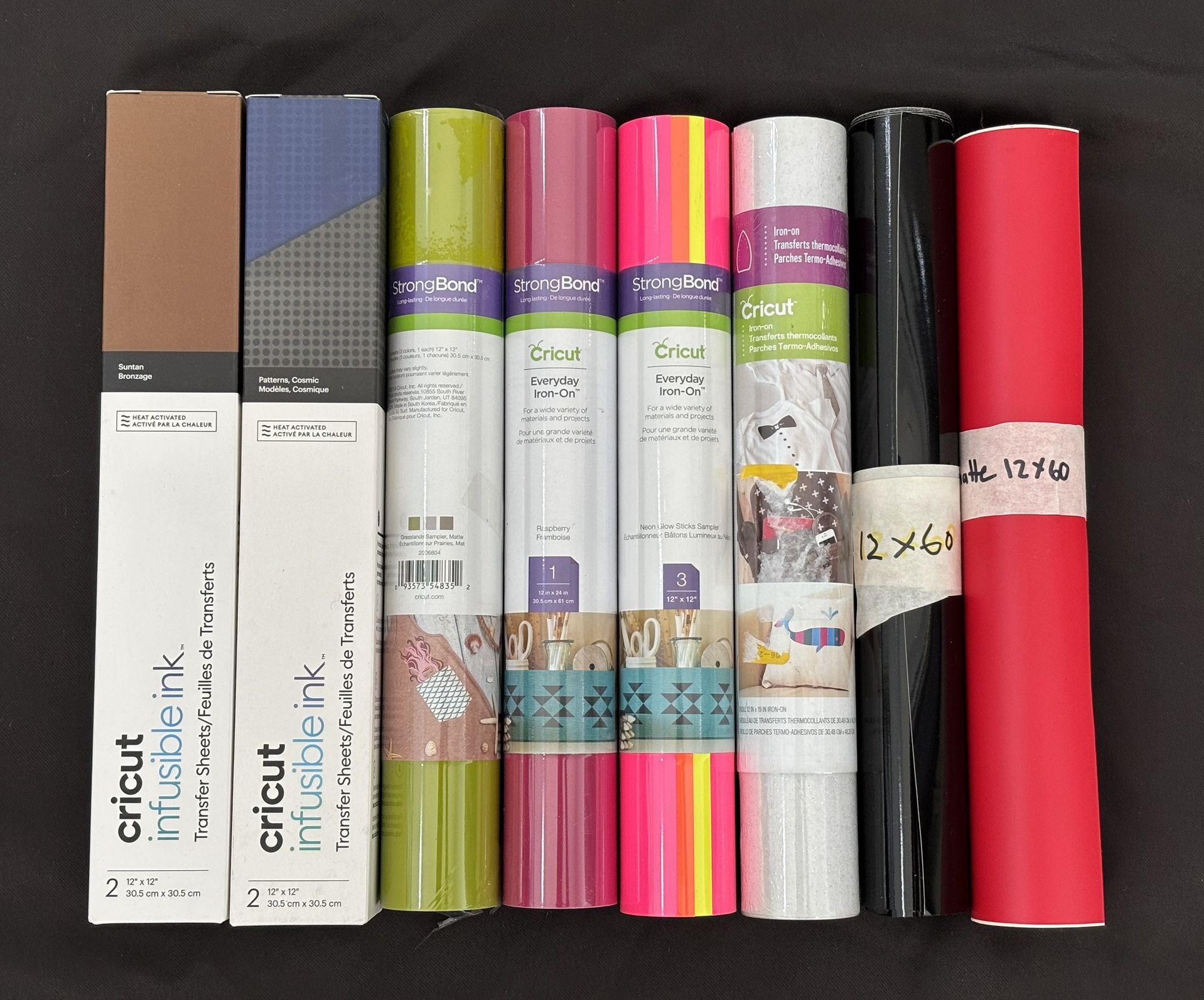 8 Cricut materials lot - HTV / iron-on vinyl infusible ink rolls