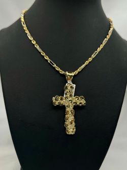 14k gold Figaro rope and nugget pendent , necklance