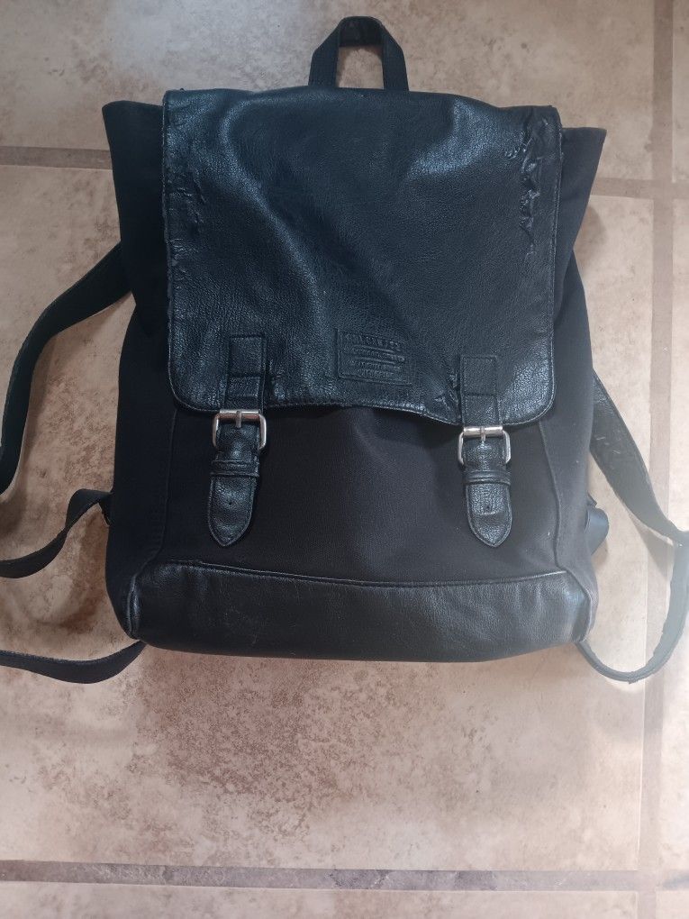 Black Vegan Leather Messenger Backpack Adjustable Straps Multi Compartment