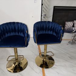 Blue And Gold Velvet Bar Stools 