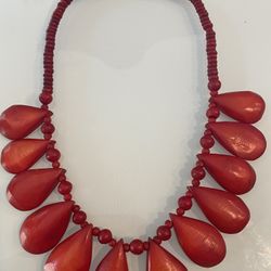Vintage Red Beaded Choker Necklace 16” 