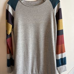 Women’s Size Small Gray Shirt with Colorful Sleeves (Fits Loose)