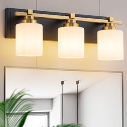 (Brand New in Box) Modern Bathroom Light Fixtures Over Mirror, Vanity Lights for Bathroom Wall Sconces with Milky White Glass Shades, E26 Socket (Bul