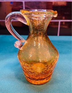 Vintage amber Pilgrim glass crackle glass creamer