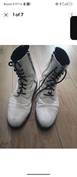 Straight To Hell Division Black Leather Combat Boot Painted White Size 11 Men