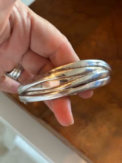 Sterling silver sculptural asymmetrical organic bangle