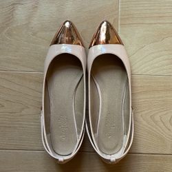 Charlotte Russe Pink Ankle-strapped Flats With Rose Gold Toe Accent