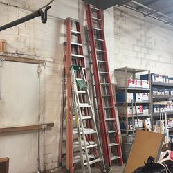 Professional Fiberglass Step Ladder Lot - Werner & Louisville