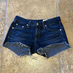 Rag & Bone Dark Blue Catskills Raw Frayed Hem Jean Shorts Size 24