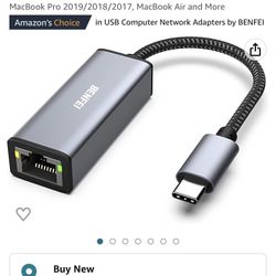 USB-C to Ethernet Adapter, Benfei USB Type-C (Thunderbolt 3) to RJ45 Gigabit Ethernet LAN Network Adapter Compatible for MacBook Pro 2019/2018/2017, M