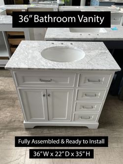 36" Bathroom Vanity with Carrara Marble Countertop & Solid Wood & Plywood Cabinet #1990