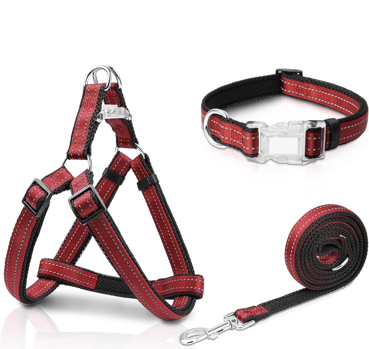 Reflective Dog Harness Collar Leash Set Easy Put In&Take Off Adjustable Dog 