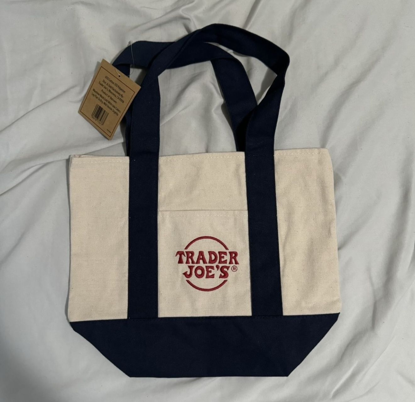 Trader Joe’s Navy Blue Mini Canvas Tote Bag New
