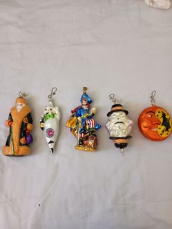 Set of 5 Halloween Glass Ornaments