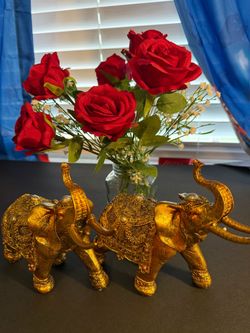 Gold Elephant Figurines Set of Two