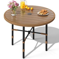 35.4'' Outdoor Round Table with 2.2" Umbrella Hole, Patio Dinning Table