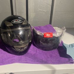 Large Bilt Motorcycle Helmet And New Sun Shade 
