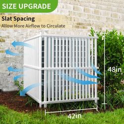 48 "H x 42 "W Air Conditioner Fence Privacy Screen ，Trash Can Screen Enclosure Hide Outside White Vinyl Fence Panels Pool Equipment Enclosure with Met