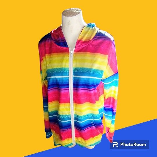 Women's Multi Colored Zip Up Hoodie Size L