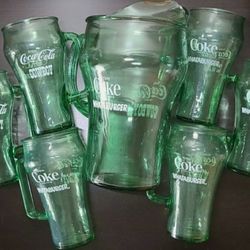 Vintage Whataburger Coca-Cola Cowboy Green Glass Pitcher & Glasses Set.