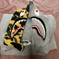 Bape Shark Hoodie Half Zip Grey XL