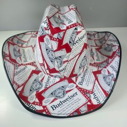 Budweiser Breweriana Cardboard Cowboy Hat All-Over Beer Label Print, Stars Under