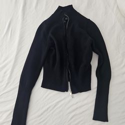 Derek Hart Black Long-Sleeve Zip Sweater – Size Large