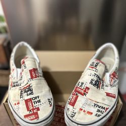 Vans Slip On Canvas Logo Print Cream 8.5M