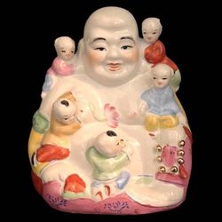 Vintage Asian Buddha Statue Figurine Family Fertility Wealth Happiness Good Luck Children Babies Gold Trim
