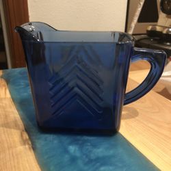 Vintage Blue Chevron Pattern Cream/Milk Pitcher
