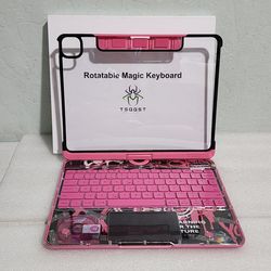 Clear Pink iPad Air 13 Pro 12.9 Keyboard Case Backlit Trackpad Rotating 360 7Clr