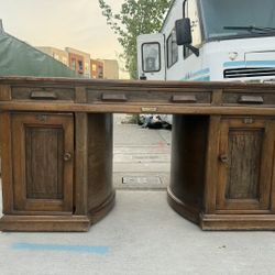 Vintage Wooton-Style Rotary Executive Desk – Solid Wood