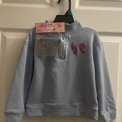 Brand New Girls Blue Sweatshirt With Bow Designs-includes Coin Purse Size 4 Kids