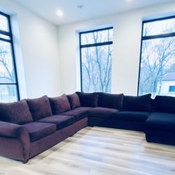 Luxurious Large Plush Purple Sectional Sofa with Chaise Lounger