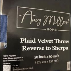 Amy Miller Home - Plaid Velvet Throw NEW ! 
