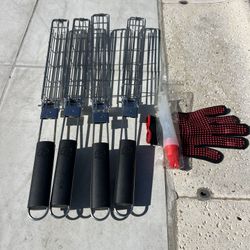 "BBQ BROS" Set of 4 Kabob Grilling Baskets - No Skewers Needed!