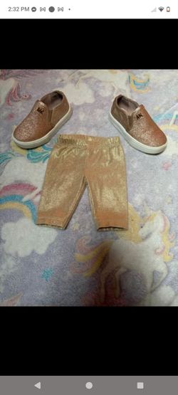 Size 7 girl Michael kors baby shoes and pants