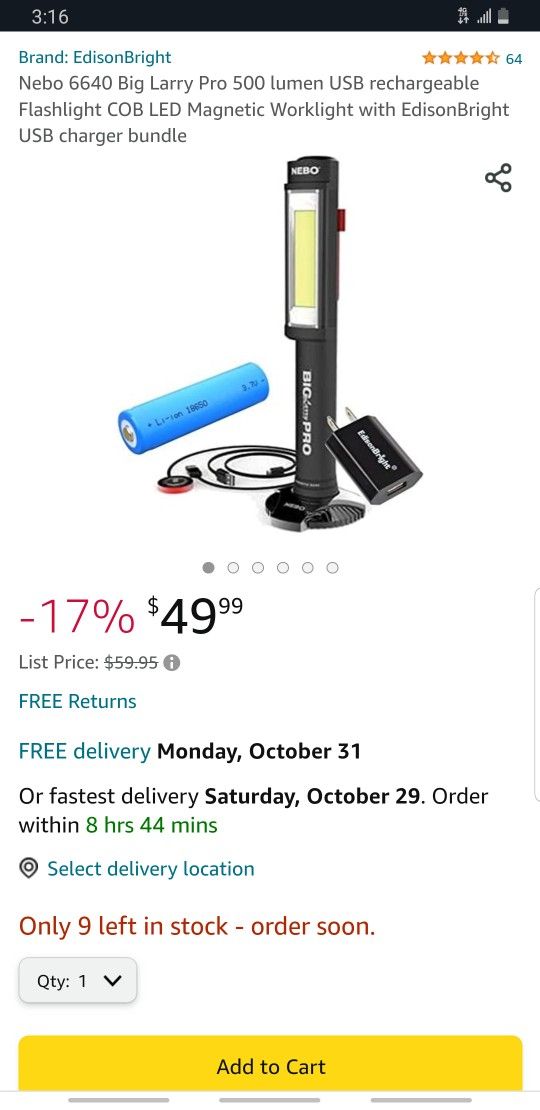 Nebo 6640 Big Larry Pro 500 Lumen Work Light