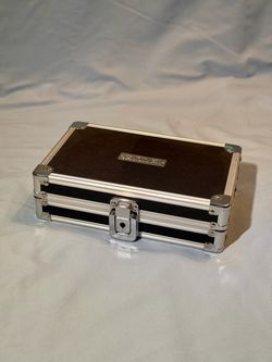 Vaultz Locking Storage Box, Black and Silver Aluminum Trim, Small Portable Case